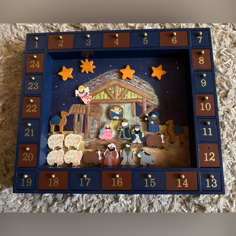 Kurt Adler Nativity Scene Wooden Magnetic Advent Calendar